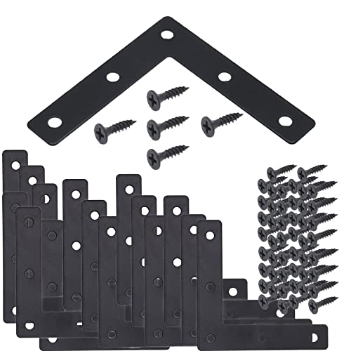20pcs Black L Flat Shape Braces Corner Bracket, 80x80 mm Decorative Corner Brackets Mending Plate, Cold Rolled Steel 90 Dgree Angle Bracket for Wood Furniture Fixing - size: Black 80x80 mm