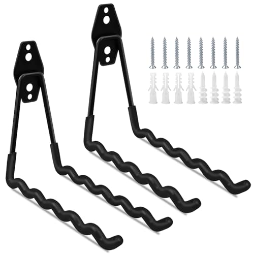 Enenes Garage Storage Utility Hooks, 2 Pack Garage Garden Tool Organizer, 7.3 Inch Steel Wall Mount Hooks, Garden Large Wave Shape Hooks for Hanging Ladders and Hose, Bulk Items (Black) - color: Black, size: Wave Shape,2 Pack
