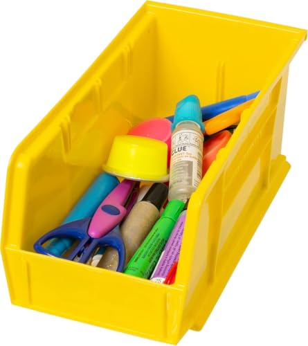 Akro-Mils 30230 AkroBins Plastic Storage Bins, Space-Saving Stackable Bins for Garage, Pantry, Craft Organization, 11" x 5" x 5", Yellow, 12-Pack - color: Yellow