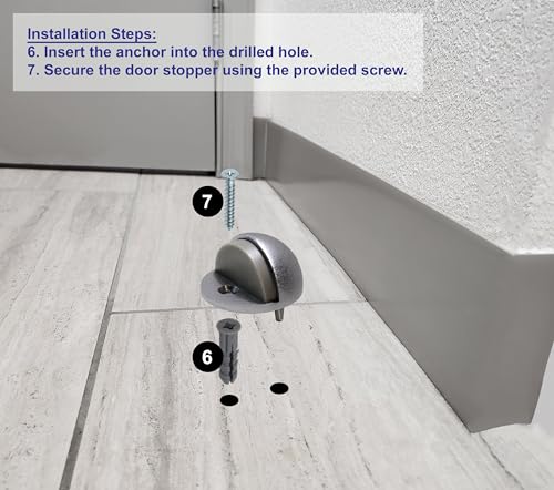 Commercial Residential Dome Floor Stop Door Stop, Metal Alloy, Floor Mount Door Stopper, Door and Wall Protection, Satin Chrome & Matt Black Finishes (Chrome, High) - size: High