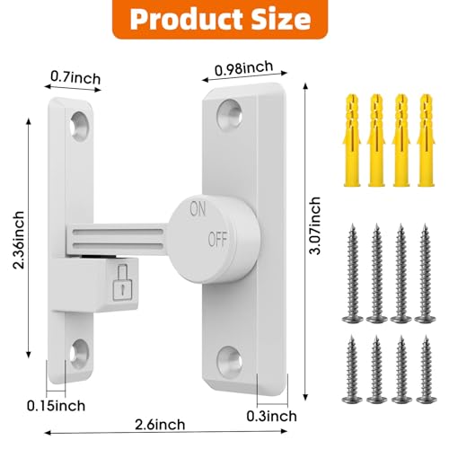 Barn Door Latch, 90/180 Degree Latch, Protect Privacy - Zinc Sliding Latches, Door Security Hardware for Bathrooms, Garages, Bedrooms, Fences, Cabinets (White-2) - color: White-2