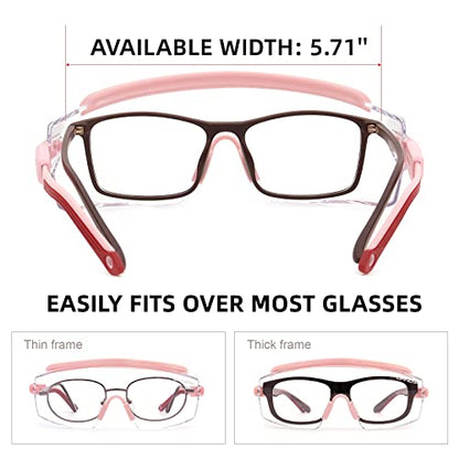 UKNOW Safety Goggles Over Glasses, Anti Fog Safety Glasses with Clear Wraparound Lens, ANSI Z87.1 Protective Eyewear - color: Melon Pink