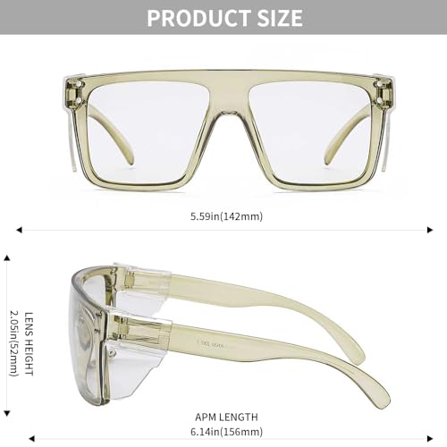 ANSI Z87 Safety Glasses, Photochromic UV400 Blue Light Blocking, Impact Resistant Work Glasses for Construction - color: Clear Green