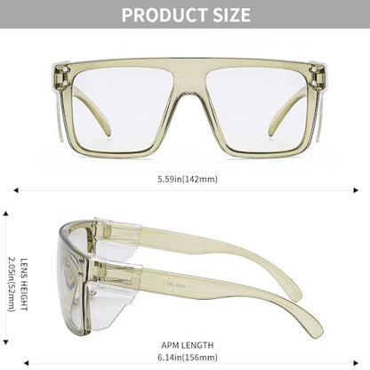 ANSI Z87 Safety Glasses, Photochromic UV400 Blue Light Blocking, Impact Resistant Work Glasses for Construction - color: Clear Green