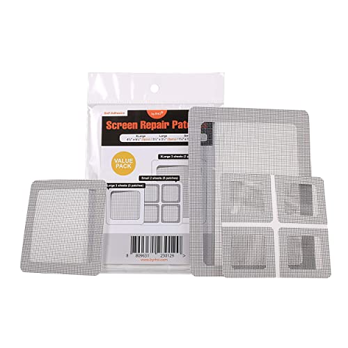 by.RHO Window and Door Screen Repair Patch kit. Valuekit, (4⅝" x 6¼" (3pcs) / 3½" x 3½" (3pcs) / 1⅞" x 1⅞" (2pcs) - color: Small+Medium+Large / Gray