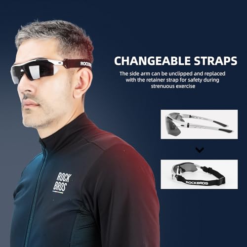 ROCKBROS Pickleball Glasses for Men & Women – Photochromic Sports Sunglasses, UV400 Protection & Interchangeable Strap