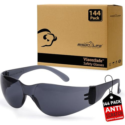 BISON LIFE Clear Safety Glasses – ANSI Z87.1 Scratch & Impact Resistant Wrap Around Eye Protection Goggles for Men & Women - color: Black/Black