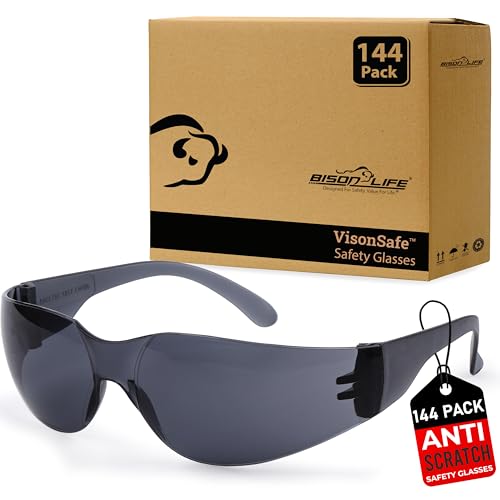 BISON LIFE Clear Safety Glasses – ANSI Z87.1 Scratch & Impact Resistant Wrap Around Eye Protection Goggles for Men & Women - color: Black/Black