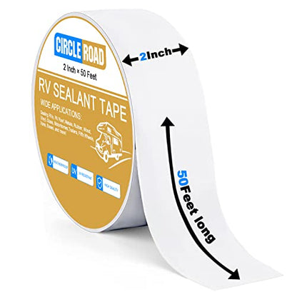 CircleRoad RV Roof Tape White, 2 Inch X 50 Feet RV Repair Sealant Tape, Stop Camper Roof Leaks, UV-Resistant, Weatherproof and Reliable for Camper, Trailer, Boat (2In-50FT) - style: 2In-50FT