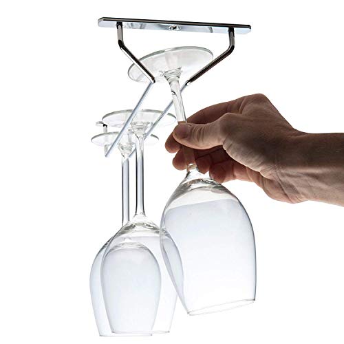 14-Inch Wine Glass Rack, Under Cabinet Wine Glass Holder Stainless Steel Chrome Finish Stemware Rack - Hanging Stemware Holder for Cabinet Kitchen Bar, Set of 2 - color: Silver Chrome, size: 14 Inch 2 Pack