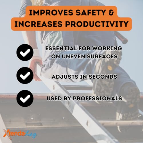 Xtenda-Leg® Ladder Leveler - Rubber Feet, Perfect for Extension Ladders, Stabilizer Attachments for Safe Use - Stable Platform for Uneven Ground - Easy Installation - OSHA Approved - 1 Pair