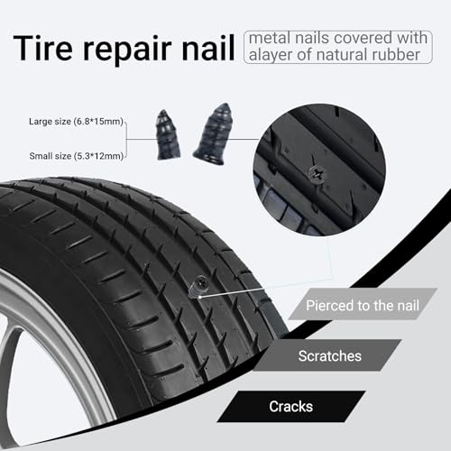 Tire Repair Glue, Tire Repair Nail, Tire Repair Rubber Nails Kit with 2 Tubes of Black Tire Sealant Glue 50ml, Tire Repair Screws Kit for Car Motorcycle Truck Tractor Puncture Repair