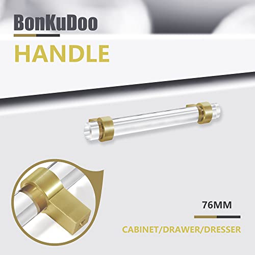 Clear Glass Crystal Gold Drawer Pulls 3 Inch, Brushed Brass Cabinet Pulls Drawer Handles (76mm, 5 Pack) - color: Brushed Gold, size: Hole Center : 3 Inch (76mm), style: 5 Pack