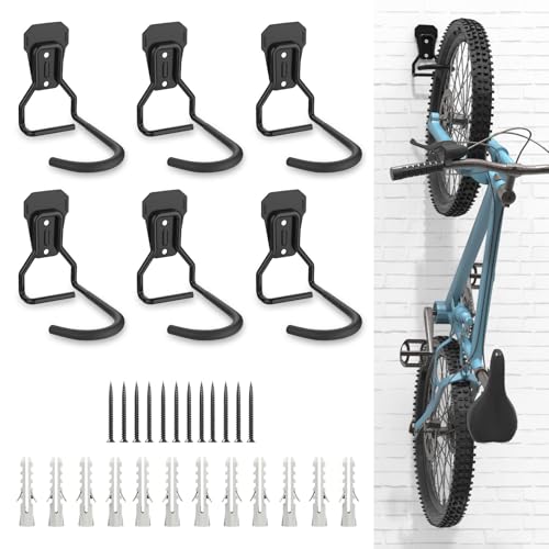 Housolution Bike Wall Mount with Fixed Hook, [6 Pack] Heavy Duty Bike Storage Rack, Bike Rack Vertical Stand for Garage - Easily Hang/Detach - with Screws Iron Bike Hanger Brackets - size: 6 Pack