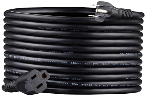 Amazon Basics Extension Cord, 20 Ft, 3 Prong Outlet Extender, Indoor, 13 Amps, 125V, 16 AWG, Black - color: Black, size: 20 Ft, style: 1-Pack