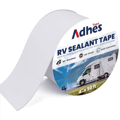 ADHES White Butyl Sealant Tape 4 Inch x 50 FT – Single-Sided Waterproof RV Roof Repair Tape, Leak-Proof Sealant for Camper, Window, Skylight, and Roof Edge - style: 4in x 50ft
