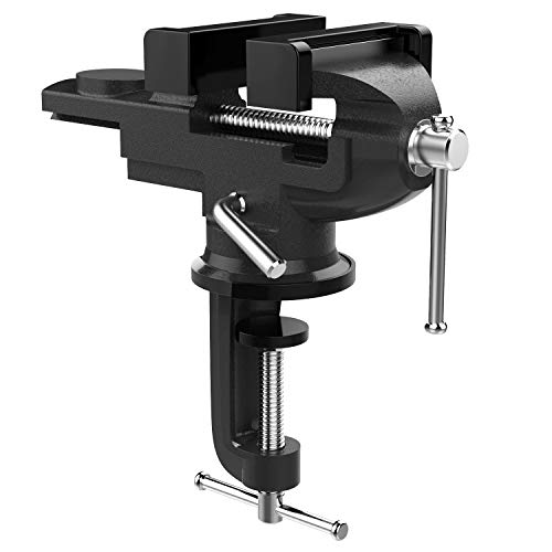 Nuovoware Table Vise 3 Inch, 360° Swivel Base Universal Home Vise Portable Bench Clamp, Clamp-on Vise Bench Clamps Fixed Tool for Woodworking, Metalworking, Cutting Conduit, Drilling, Sawing, Black - color: Black
