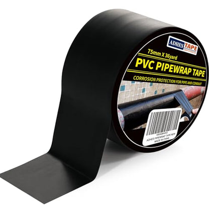 ADHES Corrosion Protection Pipe Tape, PVC Weatherproof Wrap Duct Tape for Drain Pipe, Metal & Electrical Piping, Outdoor, Underground Pipe, 3 Inch X 36 Yds, Black - size: 3in x 36yd