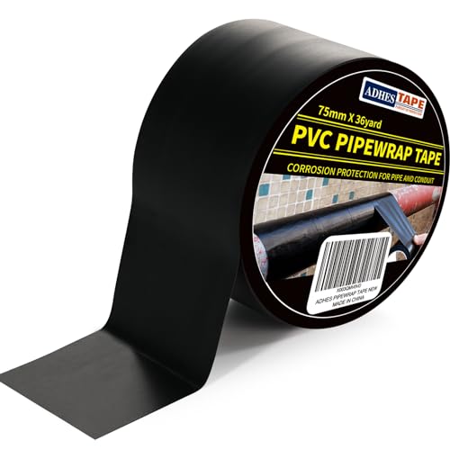 ADHES Corrosion Protection Pipe Tape, PVC Weatherproof Wrap Duct Tape for Drain Pipe, Metal & Electrical Piping, Outdoor, Underground Pipe, 3 Inch X 36 Yds, Black - size: 3in x 36yd