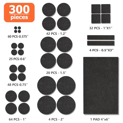 Felt Furniture Pads 300 Pieces, Furniture Pads for Hardwood Floors, Felt Pads for Chair Legs Furniture, Floor Protectors for Furniture Black - size: 300pcs Black New