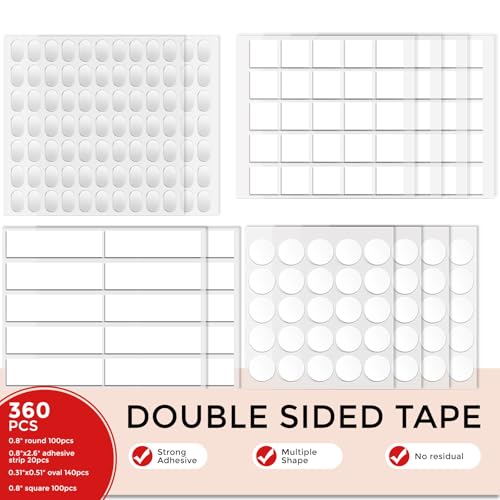 360pcs Nano Double Sided Tape for Wall 0.8" Sticky Dots Mounting Putty Two Sided Adhesive Museum Putty Multi-Shape Sticky Tack No Traces - Crafts Poster Decoration Picture Hanging Crafting Party - color: Round 100, strips 20, square 100, oval 140, size: 0