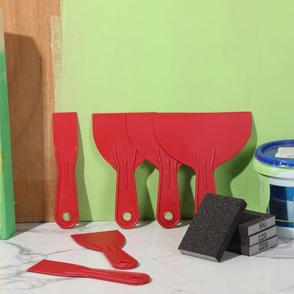 Bates- Putty Knife Set with Sanding Sponge, 10 pcs, Plastic Paint Scraper, Sandpaper Block, Putty Knives, Sandpaper Block Sander, Spackle Tool, Plastic Putty Knife Set