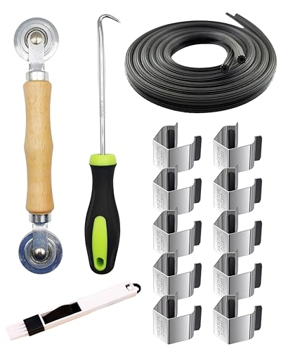 Screen Door Tool Kit - Screen Installer Clips with Screen Spline(32 ft) and Screen Rolling Tool and Removal Door Hook Screen Repair of Kit Mechanic Tools Set for Installing Window (5 in 1-10 Clips) - size: 5 In 1 - 10 Clips