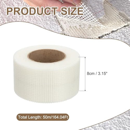 PATIKIL Drywall Repair Mesh Tape, 3 inch x 164 ft Fiberglass Repair Patch Self-Adhesive Dry Wall Joint Tape 7 Mesh Wall Hole Crack and Seam Patch, White - size: 3 Inch X 164 Feet