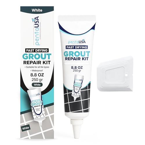 PentaUSA Tile Grout Repair Kit - White Premixed Acrylic Sanded Grout Filler for Bathroom, Shower, and Kitchen, Water-Resistant Tube with Applicator, Fills Cracks and Gaps, Fast Drying (8.8oz / 250g) - style: Indoors