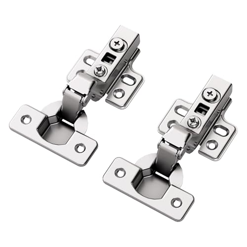 2pcs Professional Grade Inset Soft Close Cabinet Hinges, Frameless Concealed European Style with Four-Hole Clip-On Mounting Plate and Screws, Nickel Plated Finish - color: Inset, size: 1 Pair