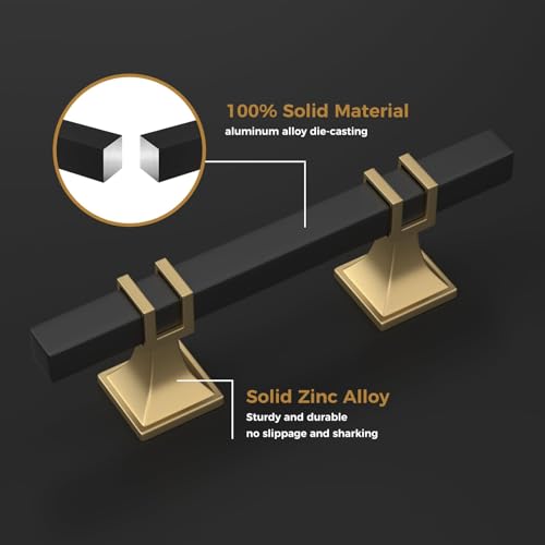 Haliwu 6 Pack 4 Inch Black and Gold Cabinet Pulls Matte Black Drawer Handles Square 2 Tone Hardware for Kitchen Cupboard - color: Black and Matte Gold, size: 102mm(4 inch)