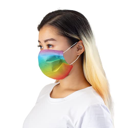 Disposable Safety Mask 3 Layer Protection Face Mask for Adults 50 pcs (Rainbow) - color: Rainbow