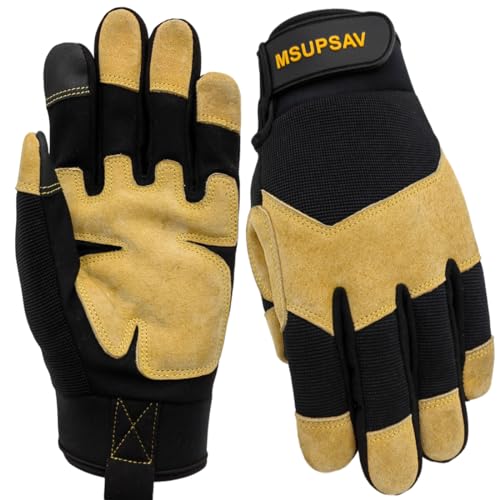 All-Purpose Work Gloves,Split Leather Knuckle Working Performance Fit Mechanics Glove,Durable,Black+Yellow,Medium - color: Yellow+black, size: Medium