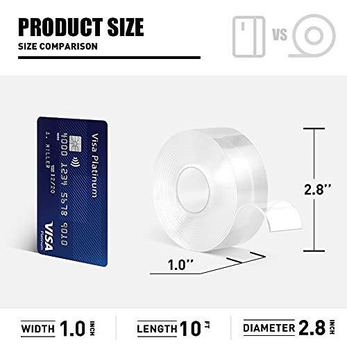 CLAVICHORD Double Sided Tape Heavy Duty, Clear Acrylic Mounting Tape, Strong Adhesive, Removable, No Residue, Transparent Nano Tape for Wall Decor, Poster, Picture Hanging, DIY Crafts (1’’x10FT) - size: 1“