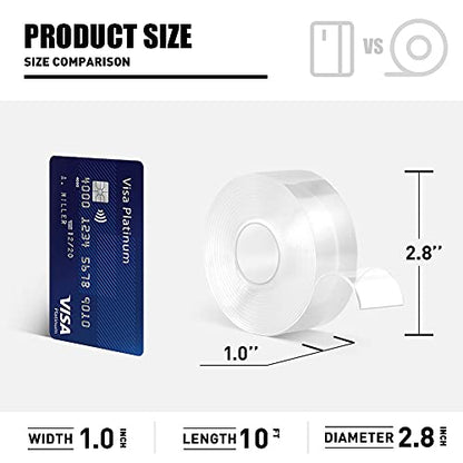 CLAVICHORD Double Sided Tape Heavy Duty, Clear Acrylic Mounting Tape, Strong Adhesive, Removable, No Residue, Transparent Nano Tape for Wall Decor, Poster, Picture Hanging, DIY Crafts (1’’x10FT) - size: 1“