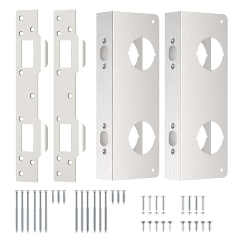 2 Pack U 10539 Door Reinforcement Plate (for 1-3/4" Thick Doors) + 2 Pack U 10385 Door Strike Plate (for 5-1/2” to 6” Hole) Combo Set for Reinforcing and Repairing Doors - color: Silver, size: 2 Pack U10539 + U10385