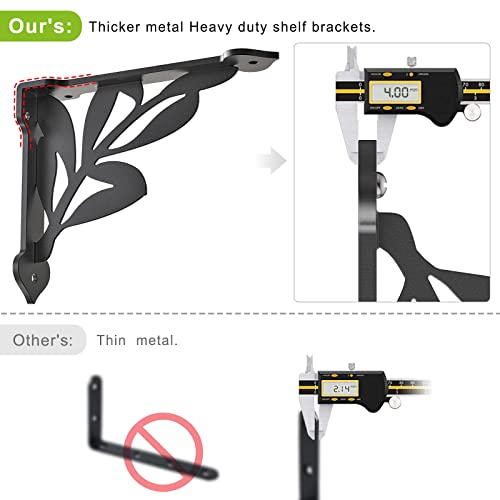 SELEWARE Heavy Duty Shelf Brackets 8 Inch, Branch Shelves Brackets, 300LB Capacity Decorative Metal L Brackets for Floating Shelves, Black Rustic Wall Mount Shelving Bracket with Screws, 2 Pack - size: 8 Inch, style: Branch-2 pack
