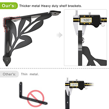 SELEWARE Heavy Duty Shelf Brackets 8 Inch, Branch Shelves Brackets, 300LB Capacity Decorative Metal L Brackets for Floating Shelves, Black Rustic Wall Mount Shelving Bracket with Screws, 4 Pack - size: 8 Inch, style: Branch-4 pack