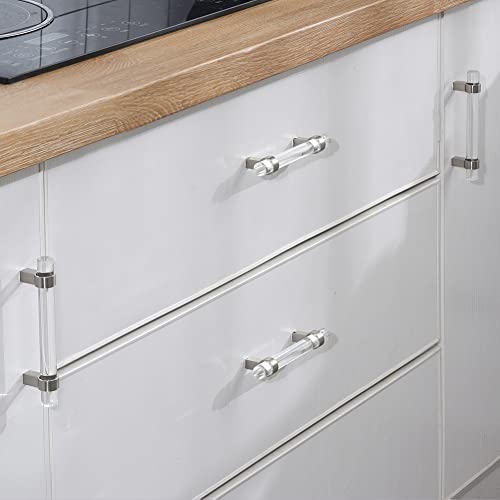 5 Pack Glass Drawer Pulls, Cabinet Handles, Crystal Dresser Pulls(3 Inch Hole Center), Brushed Nickel - color: Brushed Nickel, size: Hole Center : 3 Inch (76mm), style: 5 Pack