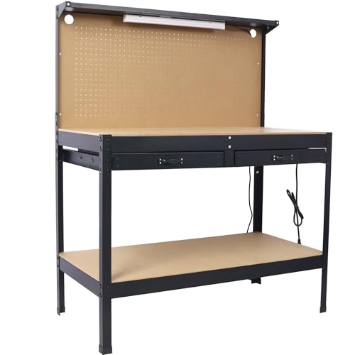 Majnesvon 47" Work Bench, 220 LBS Workbench with Drawers, Tool Bench with 10 Hanging Hooks & Peg Board, Work Benches for Garage (47 INCH) - size: 47 INCH
