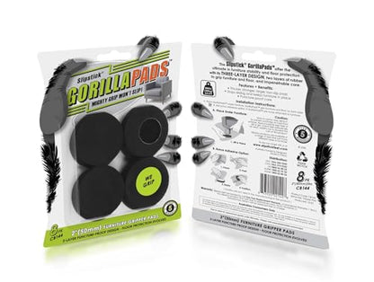 Slipstick GorillaPads CB144 Non Slip Furniture Pads/Grippers (Set of 8) Furniture Feet Floor Protectors, 2 Inch Round, Black - size: 2" Round