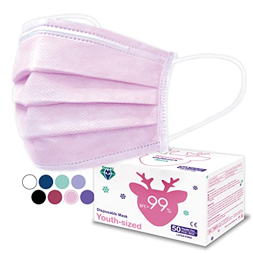 Medtecs Kids Face Mask Disposable - 2 Sizes Option (Child/Youth) 50 PCs - Comfy 3-Ply Breathable Children Masks, The Better Choice - Youth | Pink - color: 09. Pink, size: Youth - 50 PC