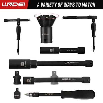 LLNDEI 3/8”Drive Impact Socket Set,Standard SAE(5/16 to 3/4-Inch) Metric Size(8-22mm), 95 Piece, CR-V Steel Deep&Shallow Kit, Adapters, Ratchet Handle, Screwdriver Bit Set, Spark Plug Socket, 6 Point - size: 95-Piece 3/8" Drive Impact Socket Set