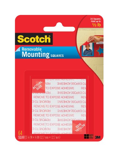 Scotch Removable Double-Sided Mounting Squares, 16 Pre-Cut Foam Squares, 0.7 in. x 0.7 in., Removes Easily Without Leaving Any Residue, Photo-Safe, Mess-Free Application (108AMS-SQ-16) - size: 64 Squares