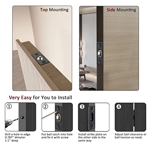 JQK Closet Door Ball Catch Hardware, Stainless Steel Catch Adjustable with Strike Plate, Black Finish 2 Pack, HBC100-BK-P2 - color: Black, size: 2 Pack