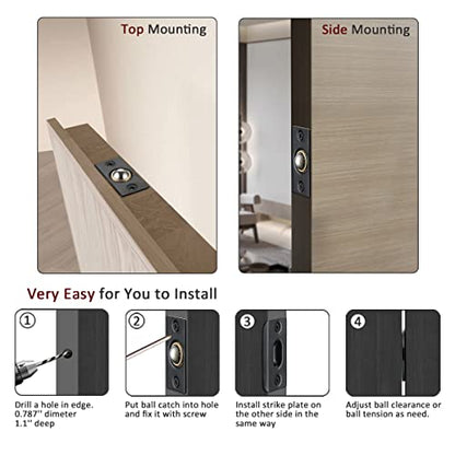 JQK Closet Door Ball Catch Hardware, Stainless Steel Catch Adjustable with Strike Plate, Black Finish 4 Pack, HBC100-BK-P4 - color: Black, size: 4 Pack