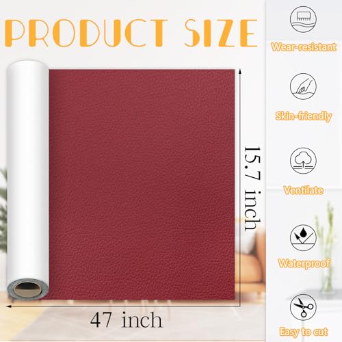 Self-Adhesive Leather Repair Tape Kit, 15.7×47 Inch Wine Red Large Leather Patches for Furniture, Leather Couch Patch Peel and Stick for Sofas, Office Chairs, Car Seats - color: Wine Red