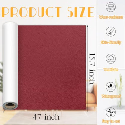 Self-Adhesive Leather Repair Tape Kit, 15.7×47 Inch Wine Red Large Leather Patches for Furniture, Leather Couch Patch Peel and Stick for Sofas, Office Chairs, Car Seats - color: Wine Red