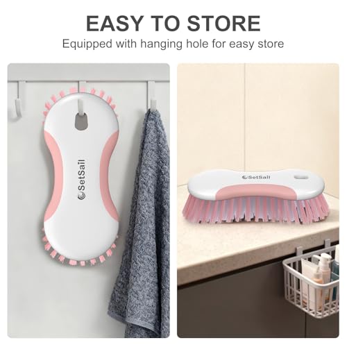 SetSail Multi-Purpose Scrub Brush of 2 Pack, Stiff Bristles Cleaning Brush with Non-Slip Grip Heavy Duty Scrub Brushes for Cleaning Bathroom Kitchen Tile Bathtub Sink, Pink - color: Pink