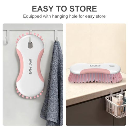 SetSail Multi-Purpose Scrub Brush of 2 Pack, Stiff Bristles Cleaning Brush with Non-Slip Grip Heavy Duty Scrub Brushes for Cleaning Bathroom Kitchen Tile Bathtub Sink, Pink - color: Pink